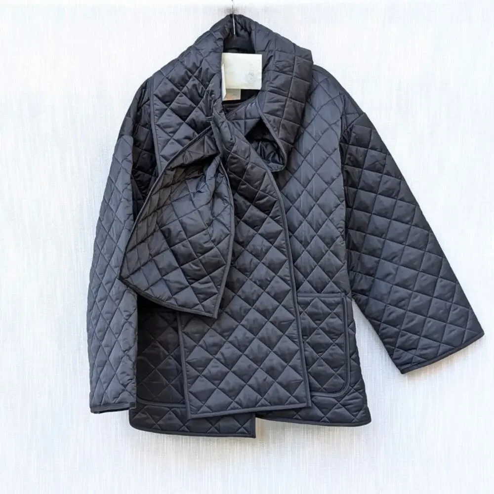 NWT TOTEME Black Scarf-detailed Quilted Recycled-shell Jacket, size IT 40/ US8 - Picture 2 of 9